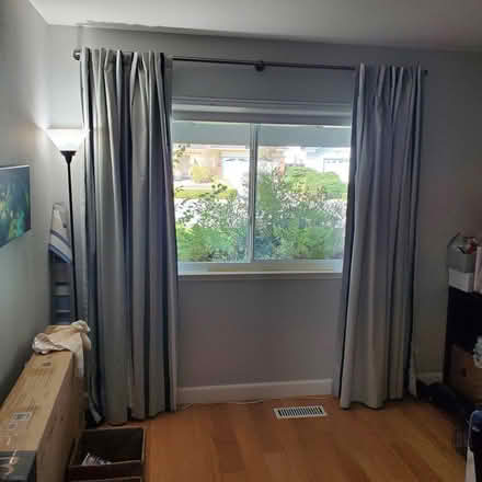 Photo of free 4 Gray/Blue/White Striped Curtains (Ponderosa Park (Sunnyvale)) #2