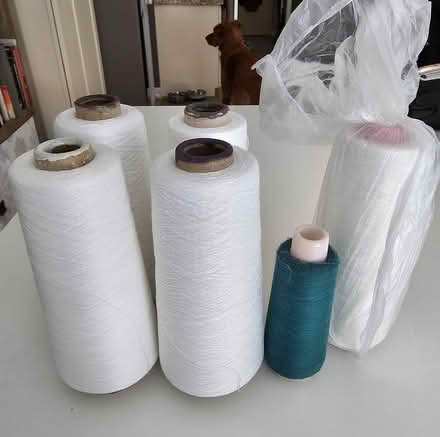 Photo of free 6 Spools of Thread: 5 White/1 Teal (Ponderosa Park (Sunnyvale)) #1