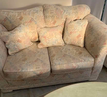 Photo of free 2 seater settee, 2 armchairs and a pouffee (Southport PR8) #1