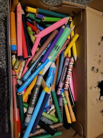Photo of free Small shoe box of crayons and pencils (Camberley GU15) #1