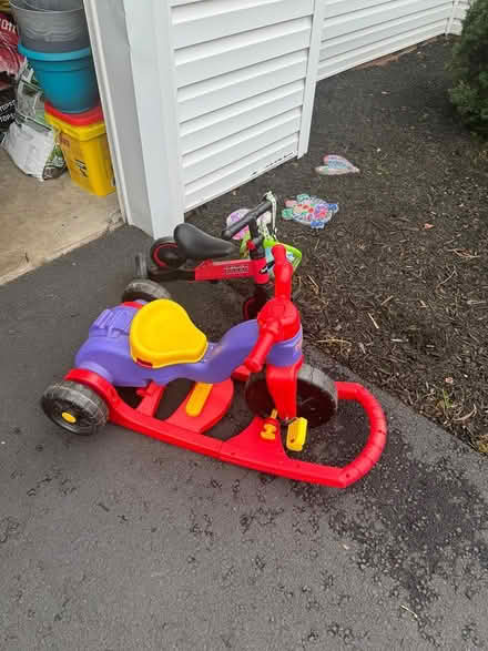 Photo of free Two toddler tricycles and helmet (Wolftrap) #1