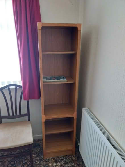 Photo of free Tall wood shelves (Radcliffe M26) #1