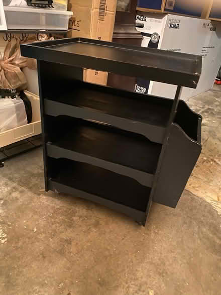 Photo of free Black wooden end table on wheels (Southeast Arlington) #2