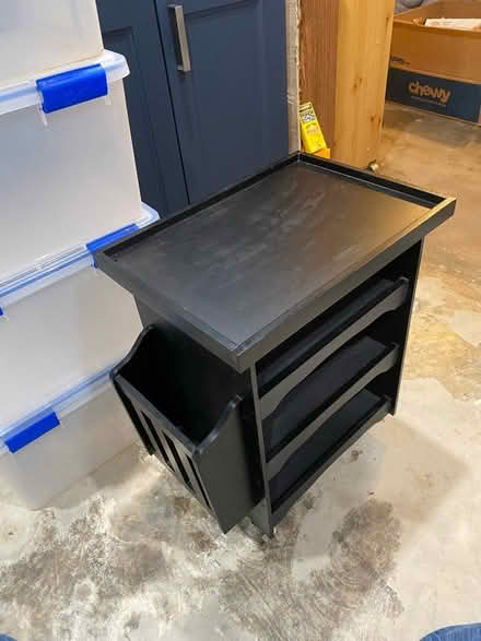 Photo of free Black wooden end table on wheels (Southeast Arlington) #1