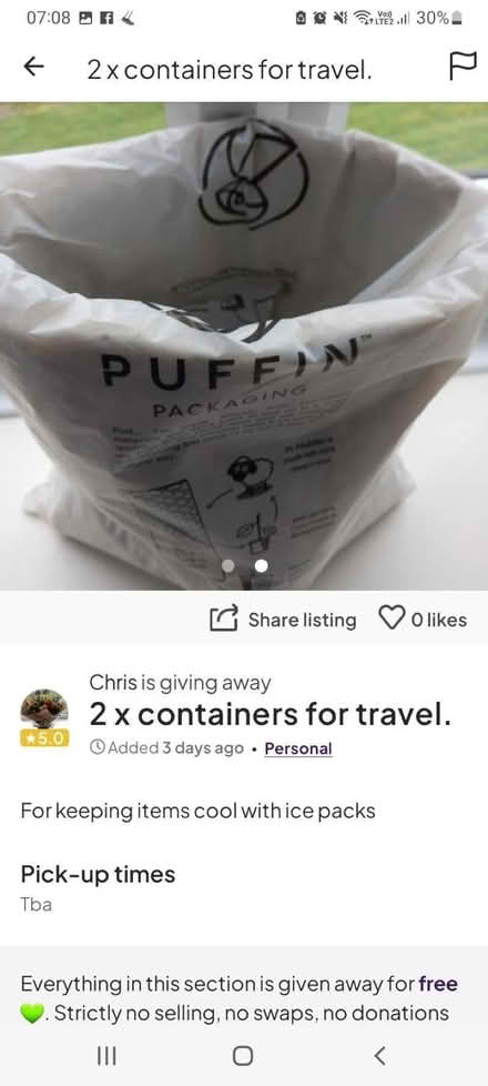 Photo of free Insulated containers for travel or posting (Sheddingdean RH15) #1