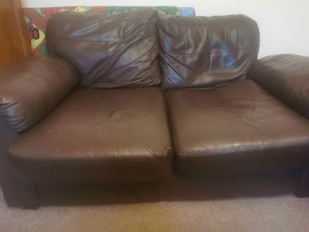 Photo of free 2 x 2 seater brown leather sofas (Penrith CA11) #1