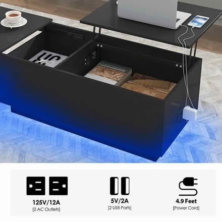 Photo of free Coffee Table (Outlets,storage,LED) (Babylon Village) #2