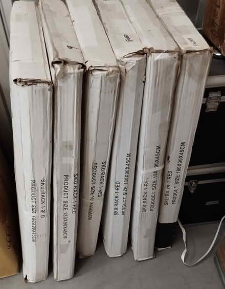 Photo of free 6 X Red Metal Racks (5 Shelves High) (Doncaster DN1) #1