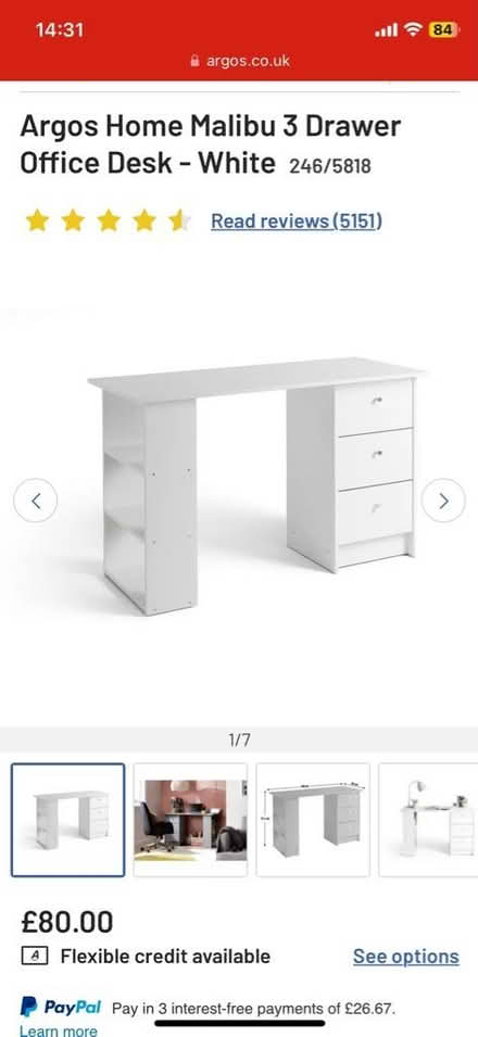 Photo of free White 3 drawer desk (Enfield EN1) #1