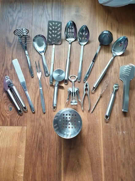 Photo of free Steel kitchen utensils and pot (Middleyard GL10) #2