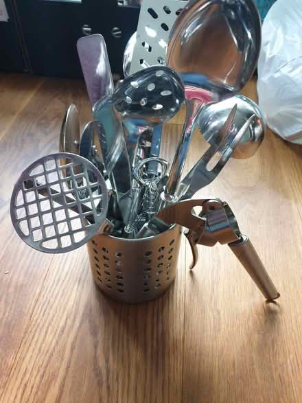 Photo of free Steel kitchen utensils and pot (Middleyard GL10) #1