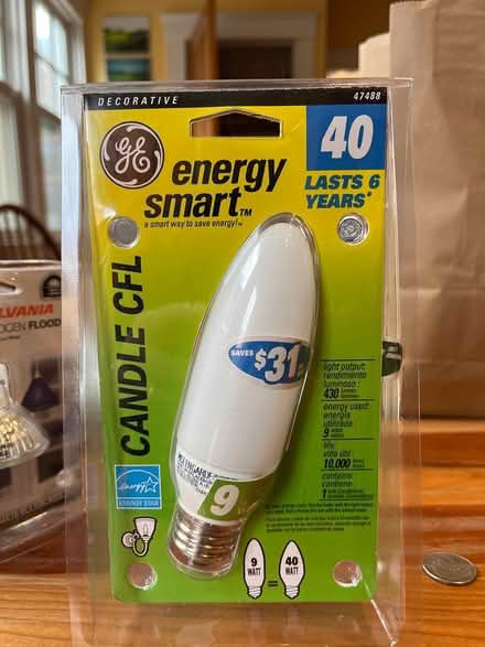 Photo of free 9W (40W equivalent) CFL candle-bulb (Central Square, Cambridge) #1