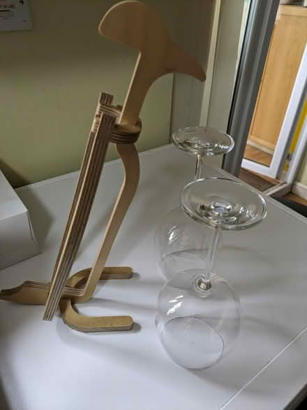 Photo of free Wooden Penguin Wine Holder & 2 x Red Wine Glasses (Killingworth NE12) #1