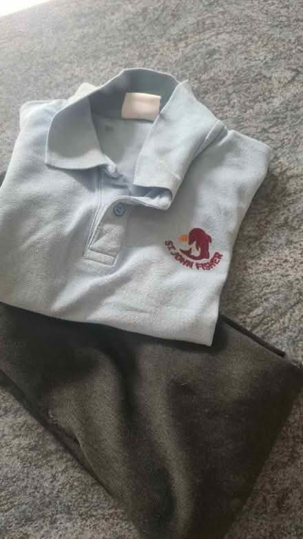 Photo of free St john fisher school t shirt and trousers 5/6 y (Perivale UB6) #1