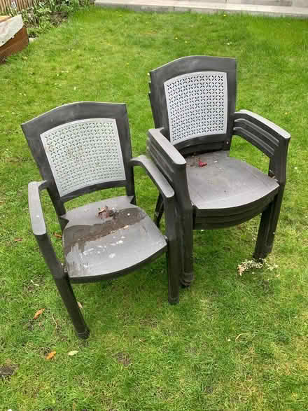 Photo of free 4 plastic garden chairs (South Wimbledon- SW19) #1