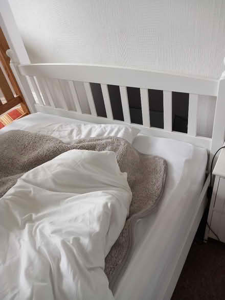 Photo of free white wooden double bed + mattress (Bexhill-on-Sea) #1