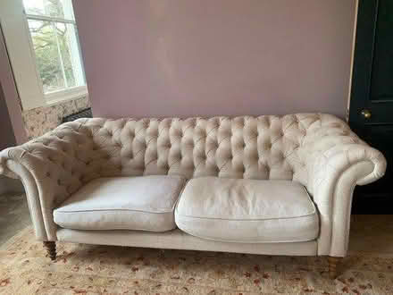 Photo of free 3 seat Sofa.com linen Chesterfield (Tooting Bec/Balham) #1
