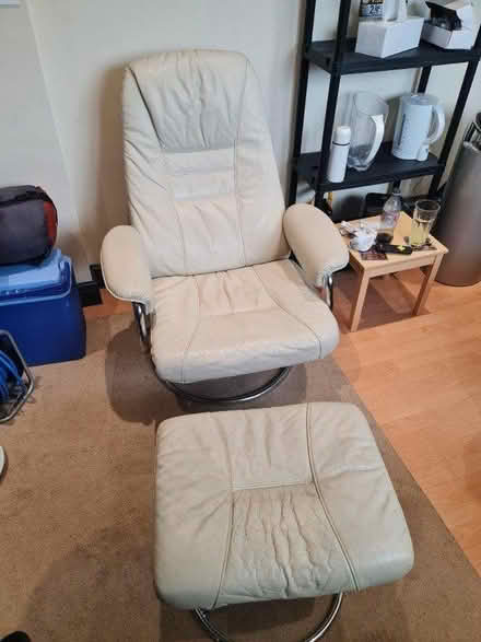 Photo of free Cream leather armchair & footstool (Wymondham Nr18) #1