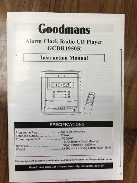Photo of free Goodmans Alarm Clock/Radio/CD (Garstang PR3) #2