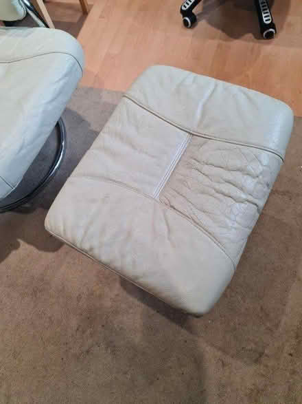 Photo of free Cream leather armchair & footstool (Wymondham Nr18) #3