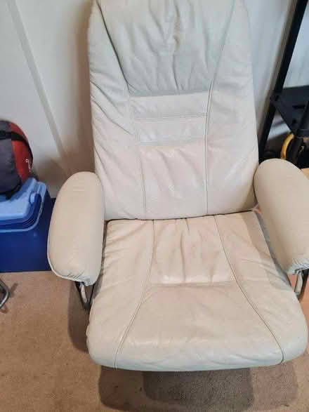Photo of free Cream leather armchair & footstool (Wymondham Nr18) #2