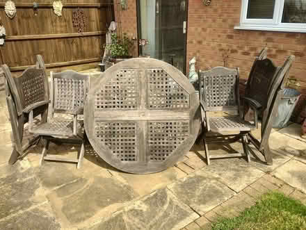 Photo of free garden table and chairs wooden (Folksworth, Peterborough) #3