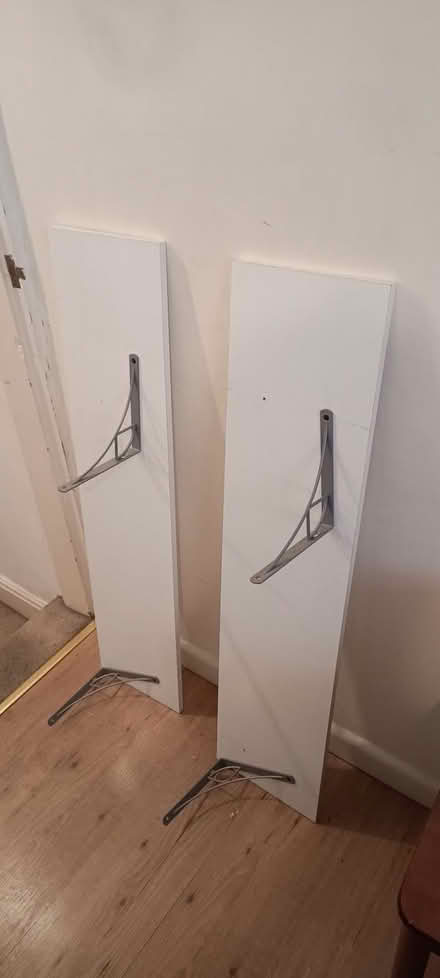 Photo of free Pair of wooden shelves with brackets and screws (Chapeltown S35) #1