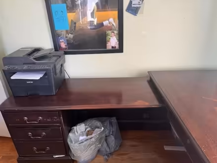 Photo of free Large L shaped solid wood desk (Bethel Park) #3