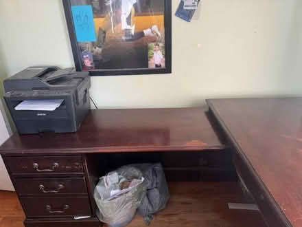 Photo of free Large L shaped solid wood desk (Bethel Park) #3