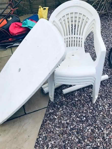 Photo of free 4 plastic garden chairs and matching table (Heswall CH60) #1