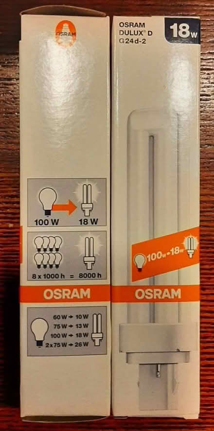 Photo of free 8 x Osram G24d-2bulbs. 18w/41-827 1200 Lumen. (New Mills SK22) #2
