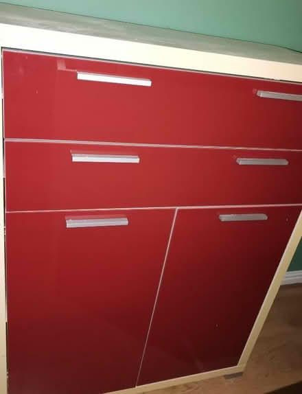 Photo of free Heavy solid red gloss and white front drawers cabinet unit (Low Beechburn DL15) #1