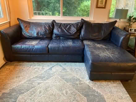 Photo of free Blue leather sofa (Aptos Village) #1