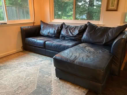 Photo of free Blue leather sofa (Aptos Village) #2