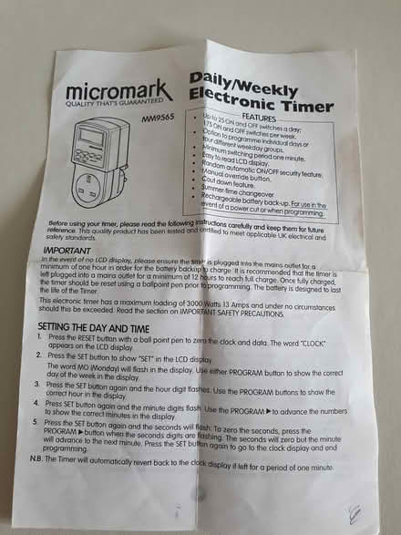 Photo of free Plug in electronic timer (Wollaston) #3