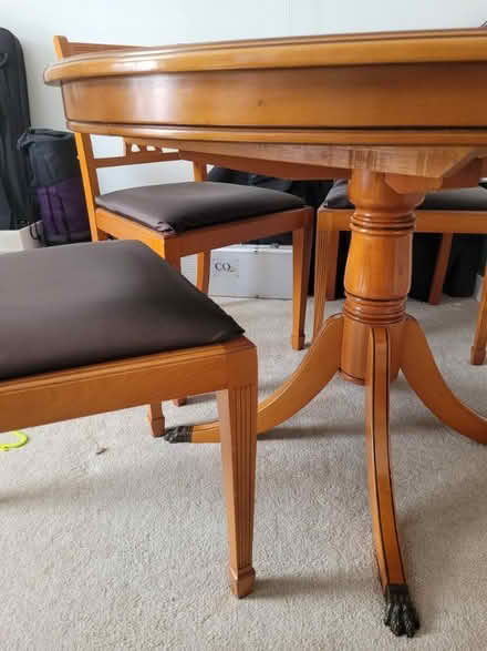 Photo of free Round extendable wooden dining table with matching 4 chairs (Roseacre ME15) #2