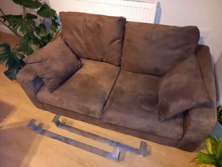 Photo of free Brown faux suede two seat sofa (Altrincham WA14) #2