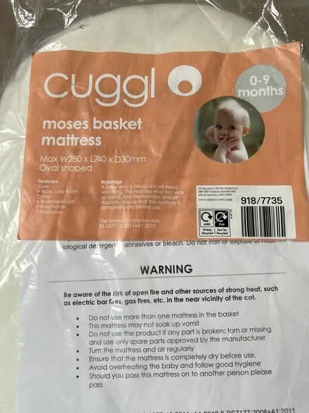 Photo of free Moses basket mattress unopened (Surbiton) #2