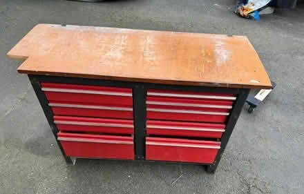 Photo of free Steel Tool Cabinet w Wood Top (Newtonville) #2