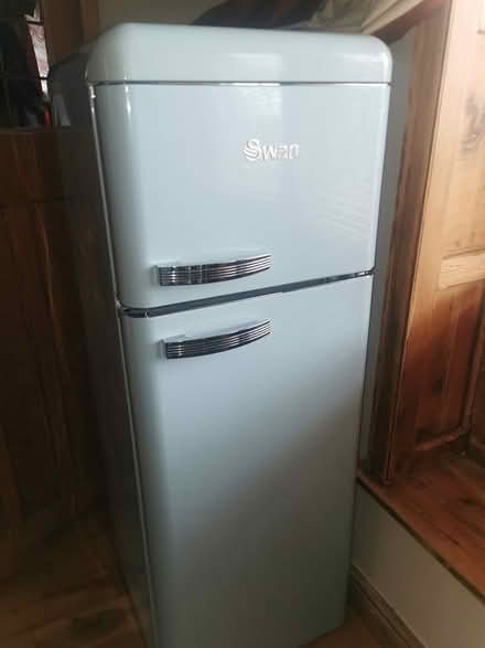 Photo of free Swan blue retro fridge freezer (Wilsden BD15) #1