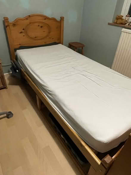 Photo of free Pine Single Bed Frame and Mattress (Blofield Heath NR13) #1