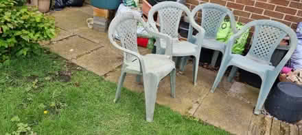 Photo of free 4 garden chairs very strong plastic been out in the garden (Loughborough LE11) #2