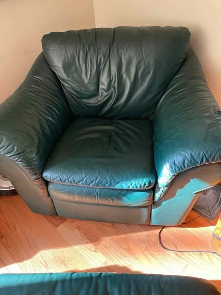 Photo of free green leather couch, chair, ottoman (Mohegan Lake) #3