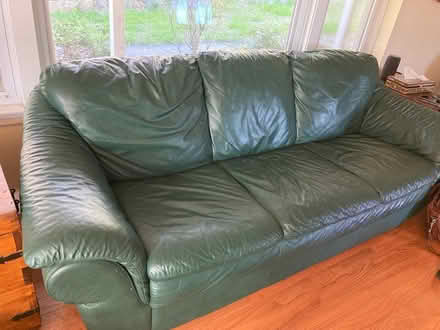 Photo of free green leather couch, chair, ottoman (Mohegan Lake) #1