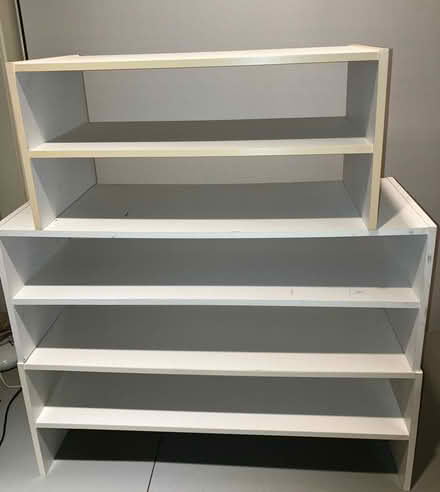 Photo of free White laminate shoe racks (West Somerville) #1