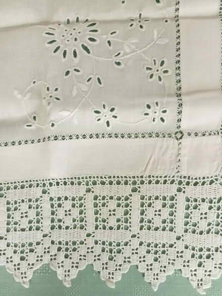 Photo of free Tablecloth with lace trim 3'x3' (Pedmore DY9) #2