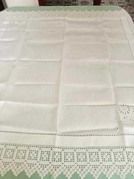 Photo of free Tablecloth with lace trim 3'x3' (Pedmore DY9) #1