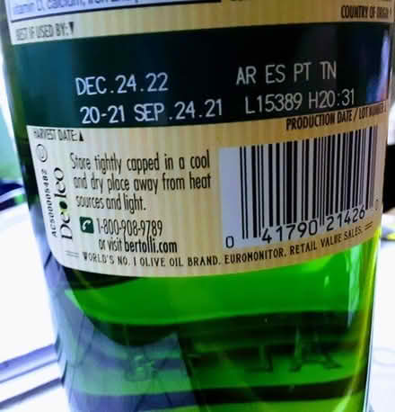 Photo of free Bertolli Extra Virgin Olive Oil, unopened, expired - 20874 #1