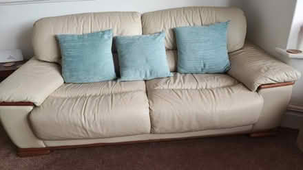 Photo of free Cream leather sofas (Broadhalgh OL11) #1