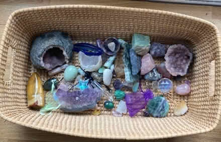 Photo of free Assortment of crystals and stones in a wicker basket (Kingston Bagpuize OX13) #1